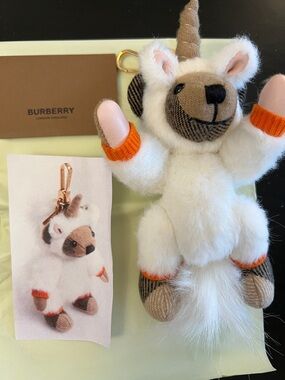 Burberry White, Beige & Orange Unicorn Plush Key Charm
